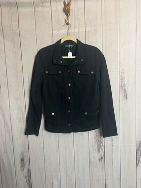 Lauren Ralph Lauren Black Utility Jacket with Gold Buttons